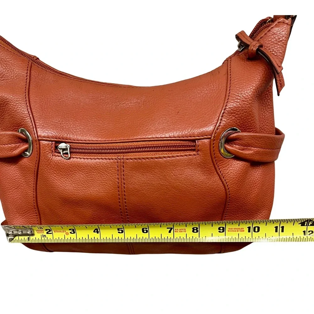 Tignanello Orange Pebbled Leather Hobo Shoulder Bag Purse Top Zip Silver Accents